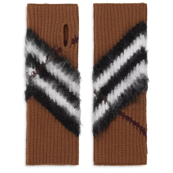 Burberry Chevron Check Overlay Fingerless Knit Gloves | Rare Find - Picture 4 of 12